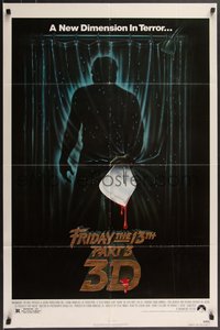 7b0449 FRIDAY THE 13th PART 3 - 3D 1sh 1982 slasher sequel, art of Jason stabbing through shower!