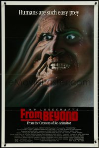 7b0451 FROM BEYOND 1sh 1986 H.P. Lovecraft, wild sci-fi horror image, humans are such easy prey!