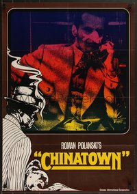 7b0182 CHINATOWN teaser German 1974 Polanski, image of Nicholson with bandaged nose on phone!