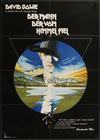 7b0186 MAN WHO FELL TO EARTH German 1976 Nicolas Roeg, cool art of David Bowie by Vic Fair!