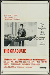 7b0472 GRADUATE int'l 1sh 1968 classic image of Dustin Hoffman & sexy leg in bed, pre-awards!