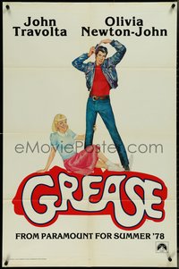 7b0473 GREASE teaser 1sh 1978 Linda Fennimore art of John Travolta & Olivia Newton-John, classic!