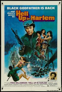 7b0486 HELL UP IN HARLEM 1sh 1974 Fred Williamson blaxpoitation, cool George Akimoto art!