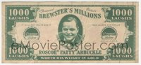 7b1296 BREWSTER'S MILLIONS herald 1921 great images of Fatty Arbuckle on $1,000 bill, ultra rare!