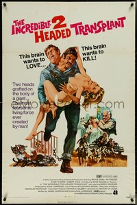 7b0507 INCREDIBLE 2 HEADED TRANSPLANT 1sh 1971 one brain wants to love, the other wants to kill!