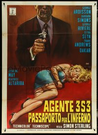 7b0127 AGENT 3S3: PASSPORT TO HELL Italian 1p 1965 spy w/gun over sexy girl by de Berardinis, rare!