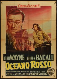 7b0128 BLOOD ALLEY Italian 1p 1956 Capitani art of John Wayne & Lauren Bacall, Wellman, ultra rare!