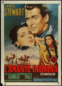 7b0131 BROKEN ARROW Italian 1p R1961 different art of James Stewart & Debra Paget, ultra rare!