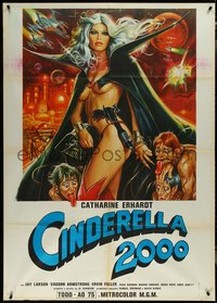 7b0135 CINDERELLA 2000 Italian 1p 1978 Adamson, art of half-naked space lady w/Darth Vader helmet!