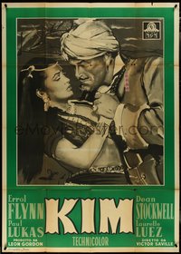 7b0145 KIM Italian 1p R1956 Errol Flynn in mystic India, Kipling, different Brini art, ultra rare!