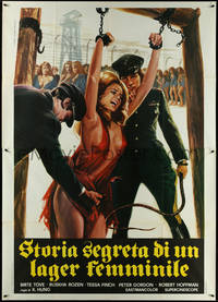 7b0112 BAMBOO HOUSE OF DOLLS Italian 2p 1976 police about to whip half-naked woman, ultra rare!