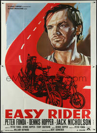 7b0114 EASY RIDER Italian 2p R1970s different art w/prominent Jack Nicholson + Fonda & Hopper!