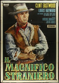 7b0120 MAGNIFICENT STRANGER Italian 2p 1967 great art of Clint Eastwood from Rawhide TV show!