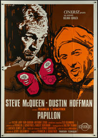 7b0121 PAPILLON Italian 2p 1973 different art of Steve McQueen & Hoffman by Cesselon, ultra rare!