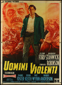 7b0124 VIOLENT MEN Italian 2p R1962 different Capitani art of Glenn Ford & Edward G. Robinson, rare!