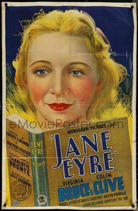 7b0511 JANE EYRE 26x40 1sh 1934 great close-up art of Virginia Bruce reading classic novel, rare!