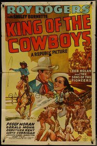 7b0525 KING OF THE COWBOYS 1sh 1943 artwork of Roy Rogers with Peggy Moran, Bob Nolan!