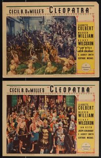 7b1276 CLEOPATRA 2 LCs 1934 Cecil B. DeMille Ancient Egypt epic, Wilcoxon, great huge cast scenes!