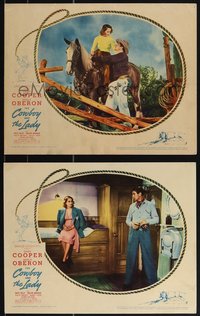 7b1281 COWBOY & THE LADY 2 LCs 1938 great images of Gary Cooper & Merle Oberon w/ horse and on ship!