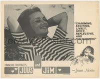 7b0904 JULES & JIM LC 1962 Francois Truffaut, c/u of pretty smiling Jeanne Moreau relaxing, rare!