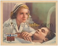 7b0948 NAVY WIFE LC 1935 c/u of nurse Claire Travor tending to Ben Lyon in hospital bed, ultra rare!