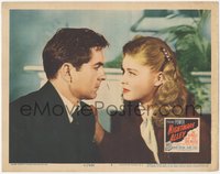 7b0951 NIGHTMARE ALLEY LC #3 1947 close up of carnival barker Tyrone Power with Helen Walker!