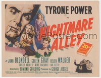 7b0784 NIGHTMARE ALLEY TC R1955 art of Tyrone Power with cigarette, Joan Blondell, sexy Coleen Gray!