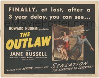 7b0788 OUTLAW TC R1950 art of sexy Jane Russell & Buetel as Billy the Kid, Howard Hughes classic!