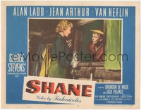 7b1008 SHANE LC #4 1953 Jean Arthur has a meaningful talk with Alan Ladd through the window!