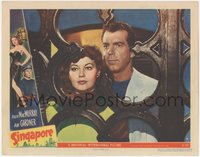 7b1015 SINGAPORE LC #4 1947 close up of sexy Ava Gardner & seaman Fred MacMurray behind ornate door!