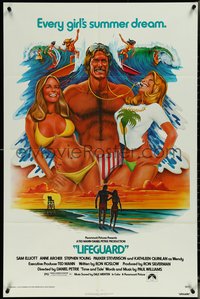 7b0534 LIFEGUARD 1sh 1976 art of barechested Sam Elliot with sexy beach girls by Roger Huyssen!