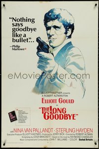 7b0538 LONG GOODBYE int'l 1sh 1973 artwork of Elliott Gould as Philip Marlowe with gun by Vic Fair!