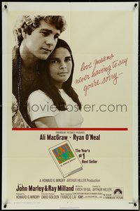 7b0542 LOVE STORY 1sh 1970 romantic close up of Ali MacGraw & Ryan O'Neal, classic tagline!