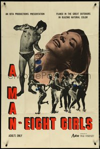 7b0546 MAN - EIGHT GIRLS 1sh 1968 completely bizarre images of dancing guy & topless girls!