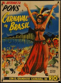 7b0199 CARNAVAL ATLANTIDA Mexican poster 1952 art of sexy Maria Antonieta Pons in wild party outfit!