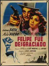 7b0200 FELIPE FUE DESGRACIADO Mexican poster 1947 Juanino Renau Berenguer art, ultra rare!