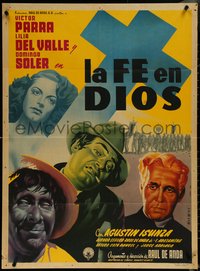 7b0204 LA FE EN DIOS Mexican poster 1950 Parra, Lilia del Valle, Espert art of top cast, ultra rare!