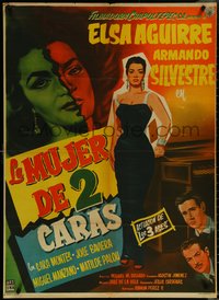 7b0207 LA MUJER DE DOS CARAS Mexican poster 1957 Elsa Aguirre is a Two-Faced Woman, ultra rare!