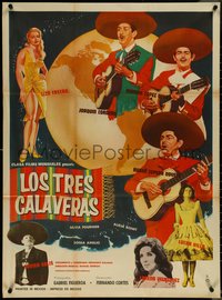 7b0209 LOS TRES CALAVERAS Mexican poster 1965 The Three Skulls, cowboy musical, ultra rare!