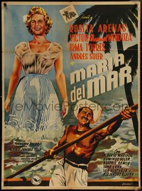 7b0210 MARIA DEL MAR Mexican poster 1952 fisherman finds baby in boat & raises her, ultra rare!