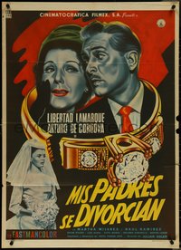 7b0211 MIS PADRES SE DIVORCIAN Mexican poster 1959 My Parents Are Divorced, Lamarque, ultra rare!