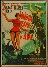 7b0212 MUSICA ESPUELAS Y AMOR Mexican poster 1955 Music, Spurs and Love, ultra rare!