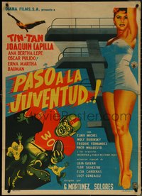 7b0214 PASO A LA JUVENTUD Mexican poster 1962 football player Tin Tan German Valdes, ultra rare!