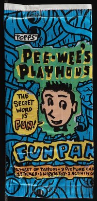 7b1289 PEE-WEE'S PLAYHOUSE Fun Pak 1988 Fun Pak with tattoo, 3 picture cards, sticker & wiggle toy!