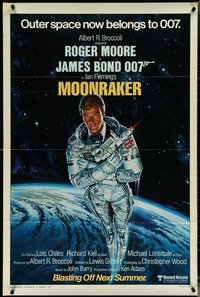 7b0558 MOONRAKER advance style A 1sh 1979 art of Roger Moore as Bond in space by Daniel Goozee!