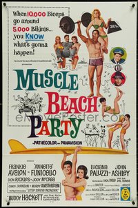 7b0563 MUSCLE BEACH PARTY 1sh 1964 Frankie & Annette Funicello, 10,000 biceps & 5,000 bikinis!