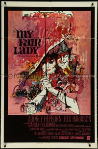 7b0566 MY FAIR LADY int'l 1sh 1964 classic art of Audrey Hepburn & Rex Harrison by Bob Peak!