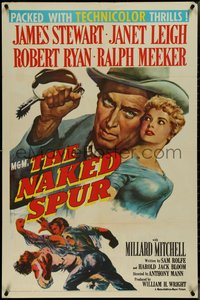 7b0570 NAKED SPUR 1sh 1953 art of James Stewart & sexy bait Janet Leigh, Anthony Mann!