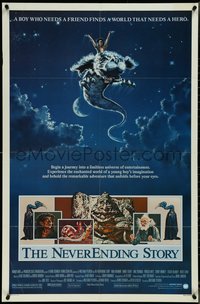 7b0575 NEVERENDING STORY 1sh 1984 Wolfgang Petersen, fantasy art of Falcor & cast by Ezra Tucker!