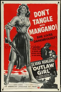 7b0585 OUTLAW GIRL 1sh 1955 full-length art of sexy Silvana Mangano, she lives dangerously!